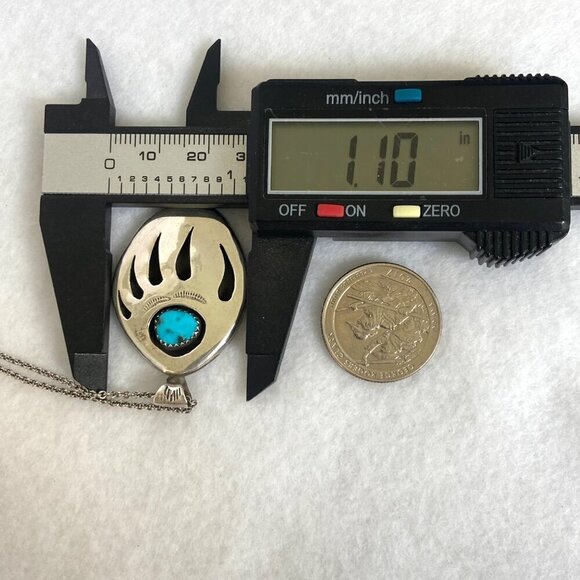 VTG Sterling Silver 925 Southwest Bear Pawn Shadowbox Turquoise Pendant Necklace - Picture 16 of 16